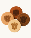 Set of four Called to Serve wooden coasters handcrafted from different wood species by Miele Crafts