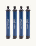 Four blue LifeStraw personal water filters for emergency preparedness and outdoor use
