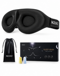 Black MZOO 3D sleep mask worn for daytime sleep in a shift-work household
