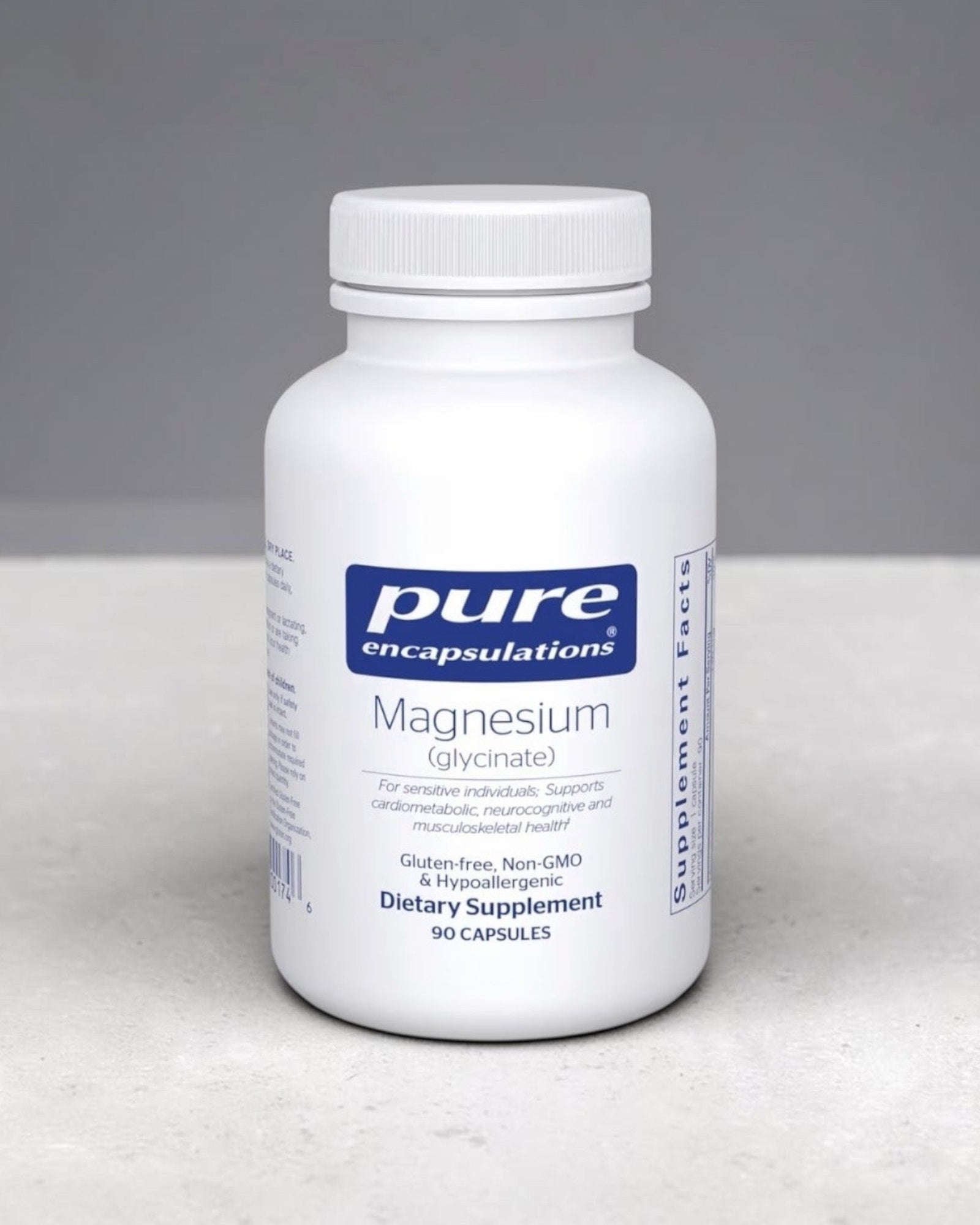 Pure Encapsulations Magnesium glycinate supplement bottle with 90 capsules