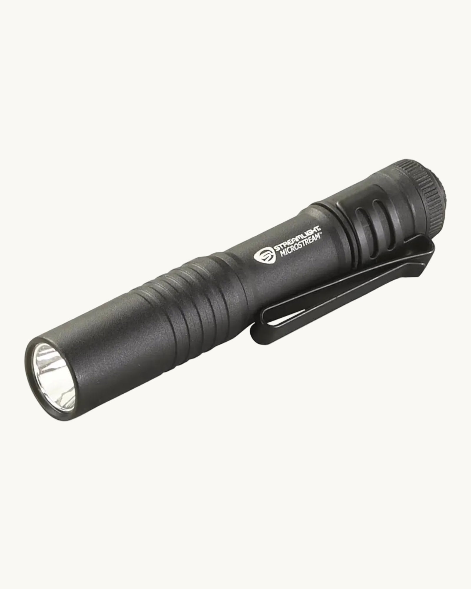Black Streamlight MicroStream compact flashlight with pocket clip