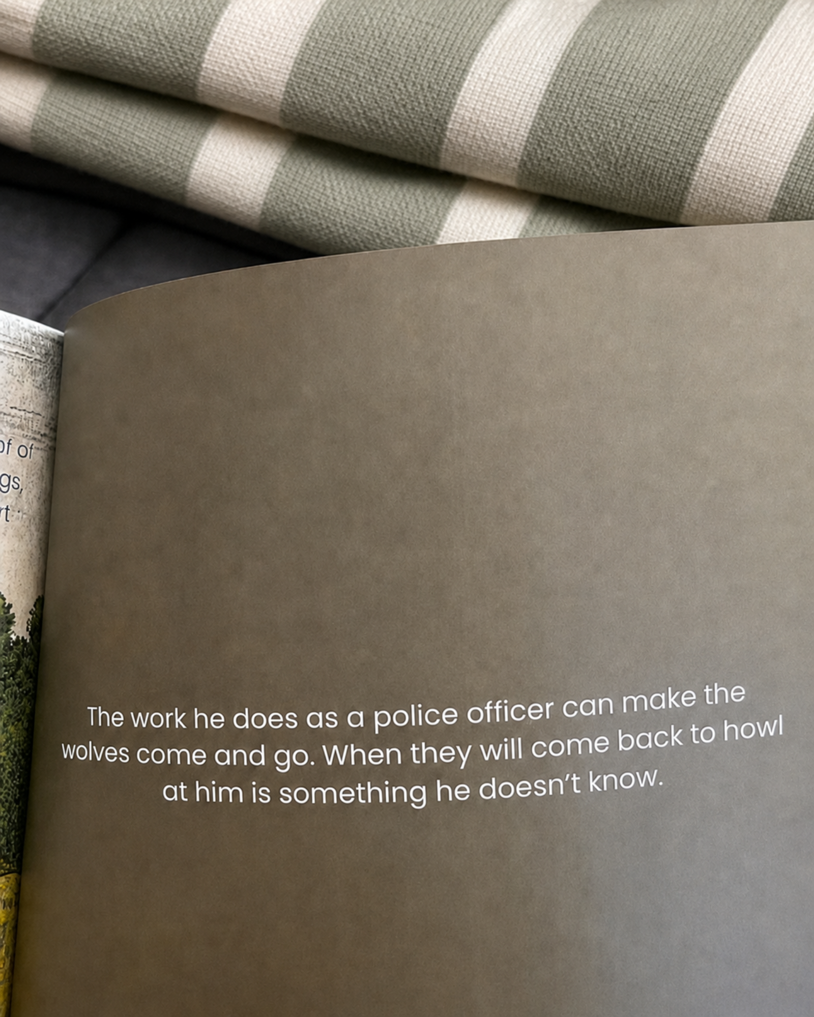 Interior page from When the Wolves Come to Stay Daddy Edition about recurring stress experienced by a police officer father