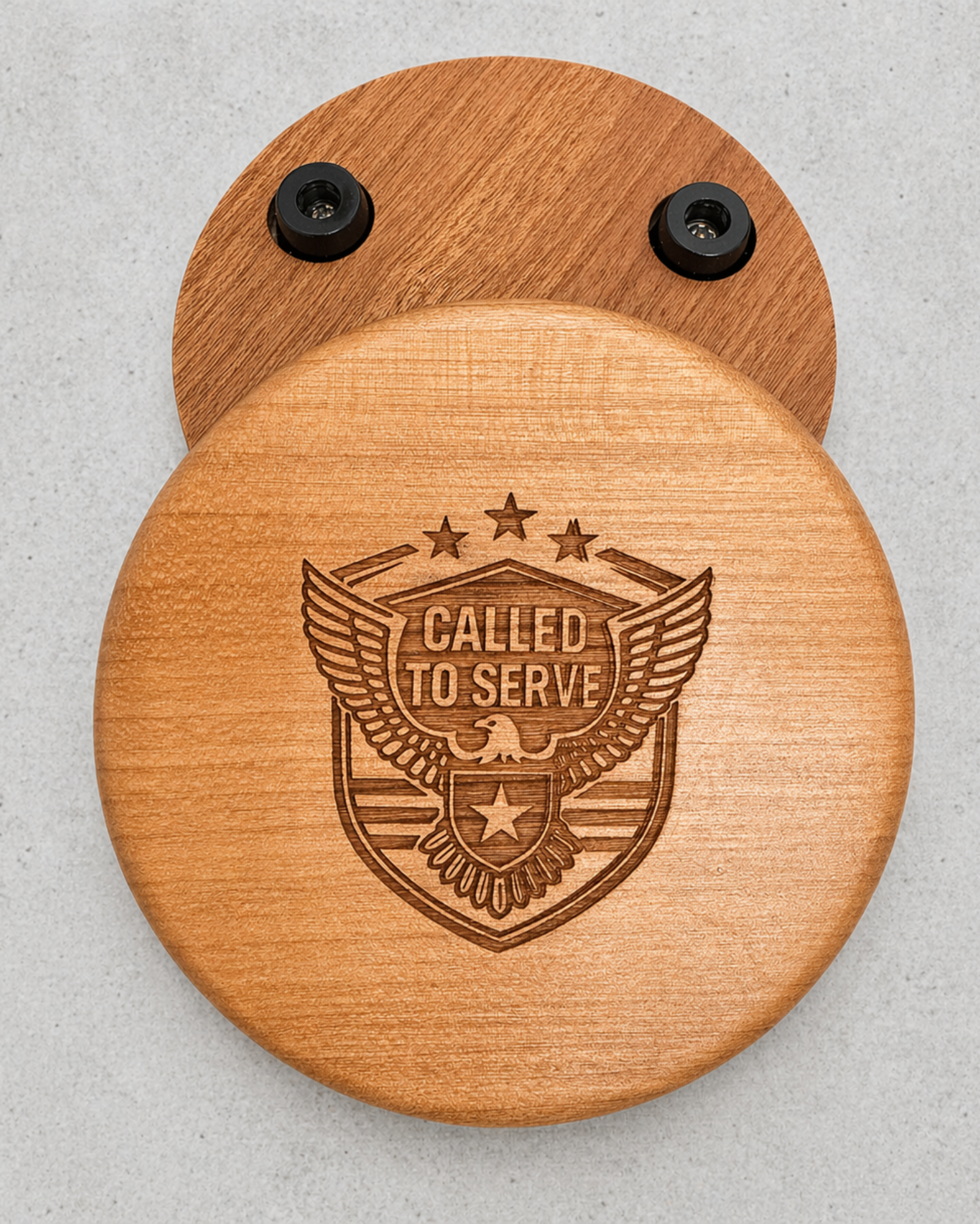 Set of Called to Serve wooden coasters handcrafted with rubber feet by Miele Crafts