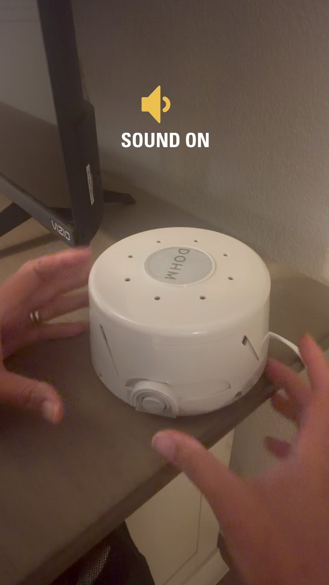 Yogasleep Dohm Classic white noise machine demonstration showing adjustable fan-based sound for sleep