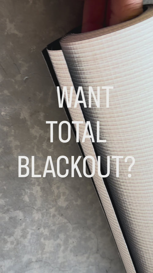 Blackout EZ window cover being measured, installed, and demonstrated in a darkened bedroom